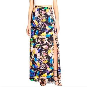 Astr multicolored floral print front slit maxi skirt
